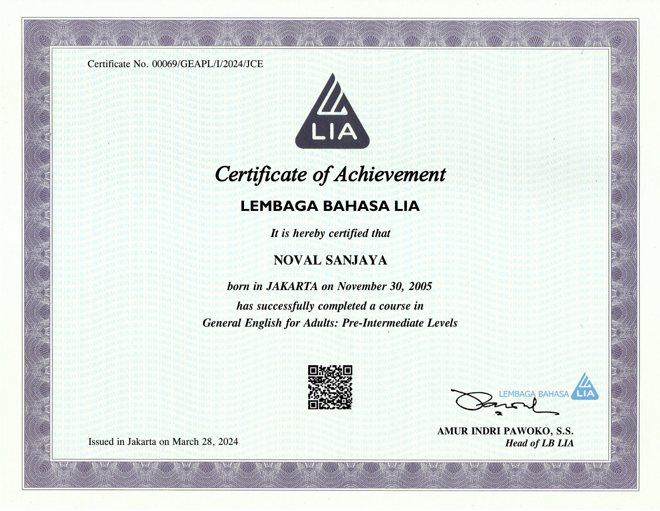 Sertifikat Competency English LIA